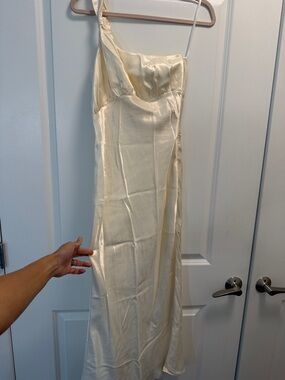 REVOLVE One-Shoulder Satin Slip Dress in Ivory